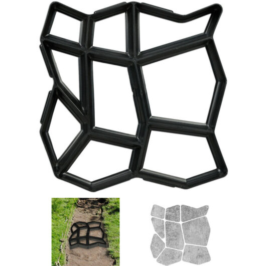 Concrete Mould, Irregular Shape, Cement Cast, Frame, Pavement Stone, Patio, Plaster, HxWxD: 4x42x42cm, Black - Relaxdays
