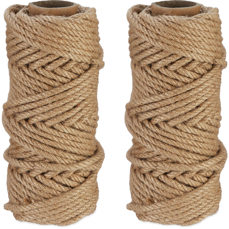 Natural Rope, 2x Set, Jute, Plant, Twine, Handicraft, Garden Decorations, Hessian Thread, 6mm Thick, 30m Long - Relaxdays