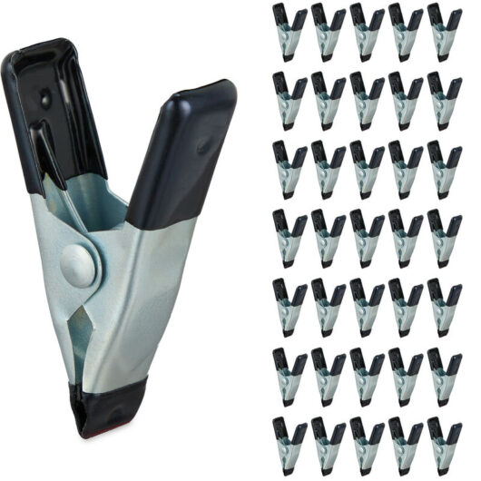 Relaxdays - Clamps in a Set of 36, Glue Clamps for Handicraft, Model Making Clamps, Spring Clamps, Metal, 20mm, Black