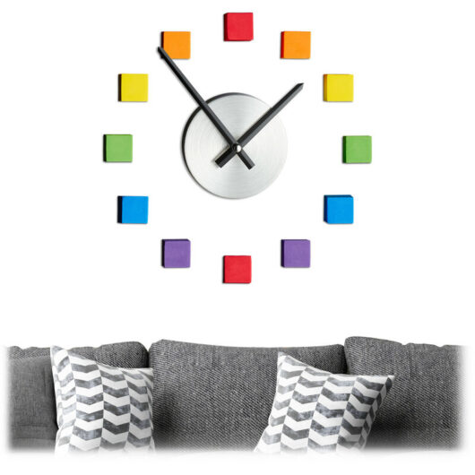 Relaxdays - diy Wall Clock, Adhesive Square Stickers, Matt Colours, Size Variable, Modern 3D Look, max. ⌀ 110 cm, Rainbow