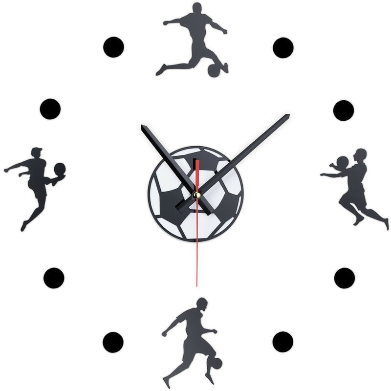Relaxdays - diy Wall Clock, Football Decor, Stick Up, Glue, Without Numbers, Cool Design, Diameter 50-100cm, Black/White