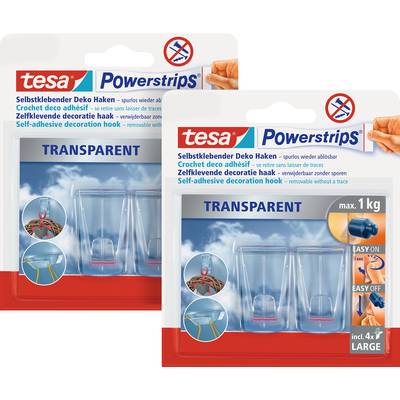 tesa POWERSTRIPS® Large adhesive hooks Transparent Content: 4 pc(s)