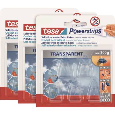 tesa POWERSTRIPS® Small adhesive hook Transparent Content: 15 pc(s)