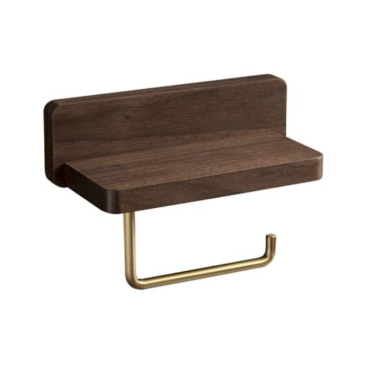 1020 CM)Double Toilet Paper Holder Solid Wood Beech Wall Mounted Toilet Paper Holder Self-adhesive Rounded Corners Roll Holder Bathroom Decor Black