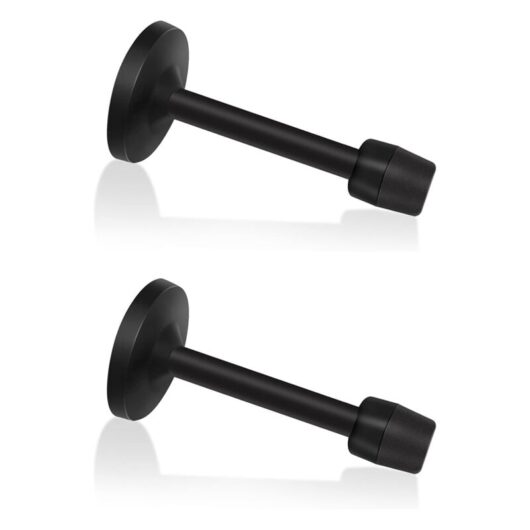2 Door Stop, Black Wall Mounted Door Stop, Door Stop with Rubber Sound Dampeners and Rigid Stainless Steel Tips for Indoor and Outdoor, - Csparkv