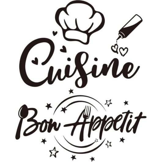2Sets Wall Stickers Self Adhesive French Text Cuisine and Bon Appetit Quote Restaurant Dining Room Decoration Home Decal Wall Sticker diy Painting