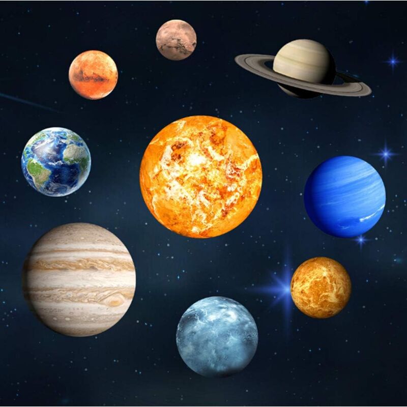 9pcs Luminous Wall Stickers, 3D Cool Luminous Sphere Star Background, Nine Planet diy Decoration for Home, Kids Room