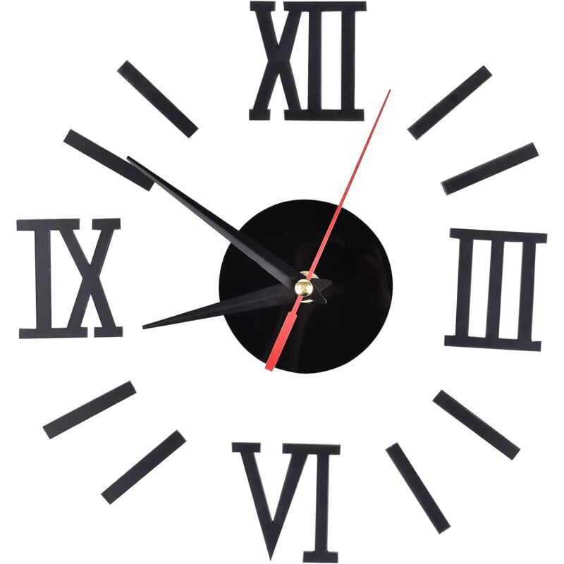 Aiperq - Black Modern Design Wall Clock Self Adhesive, 3D Clock Silent Clock, Small Round Clock to Assemble, for Living Room, Bedroom, Office