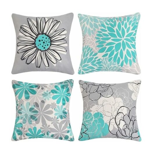 Aiperq - Set of 4 Outdoor Cushion Covers, Waterproof Sunflower Linen Throw Pillow Covers for Patio Garden Living Room Bedroom Decoration (40 x 40 cm,