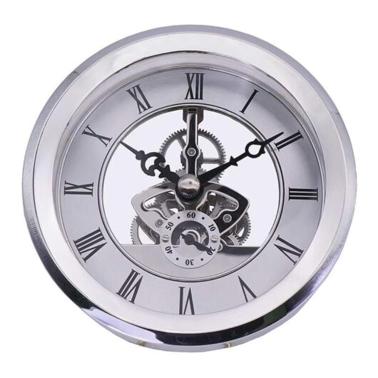 Built-in Clock, 4-1/16 Inch (103MM) Transparent Skeleton Clock Inserts with Roman Numerals Quartz Movement Quartz Clock Accessories diy Watchmaking