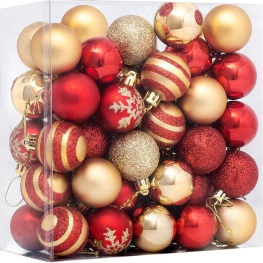 Christmas Balls, 50pcs Christmas Tree Ornaments, Red and Gold Christmas Balls Xmas Balls, Christmas Ball Decoration with String for Christmas