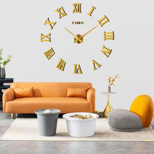 Csparkv - diy 3D Wall Clock Modern Mute Large Wall Clock xxl Mirror Sticker for Home, Restaurant, Office and Hotel Decoration Gift (Gold)