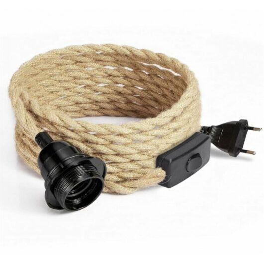 Cyslmuk - 4.5M 2 Core Linen Electrical Cable, with E27 Socket and Switch, for diy Lamp(without bulb)