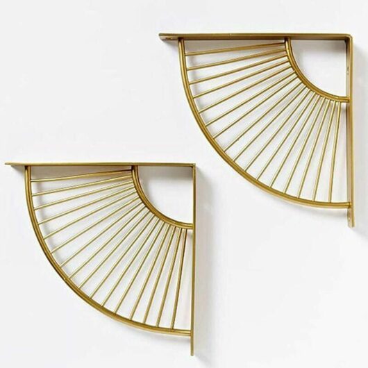 Dhklfa - Set of 2 Gold Metal Floating Fan Shaped Triangle Shelf Bracket,Wall Brackets Shelf Bracket,Heavy Duty Corner Shelf,for