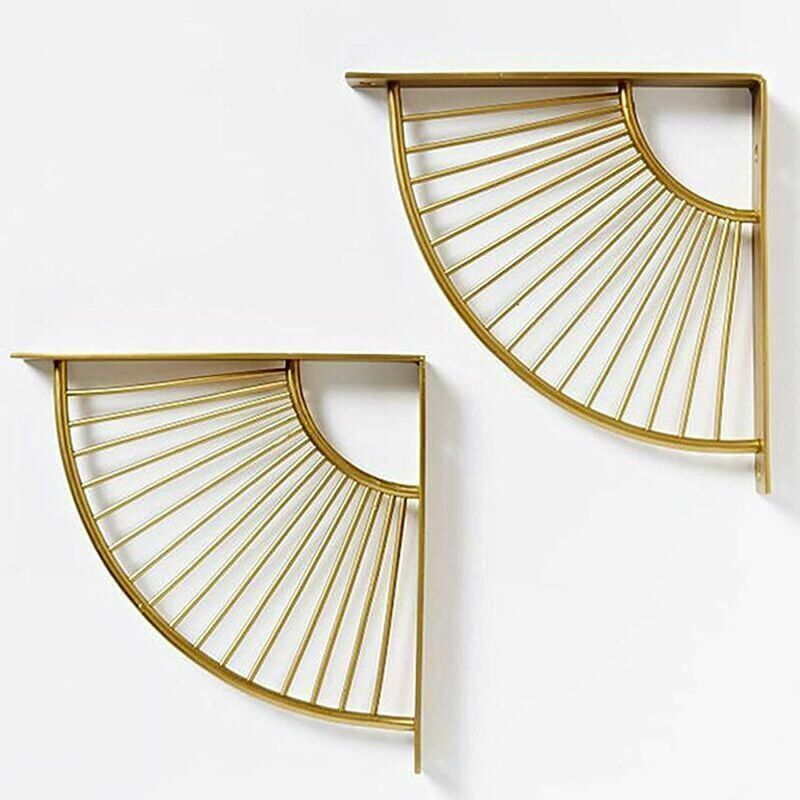 Dhklfa - Set of 2 Gold Metal Floating Fan Shaped Triangle Shelf Bracket,Wall Brackets Shelf Bracket,Heavy Duty Corner Shelf,for