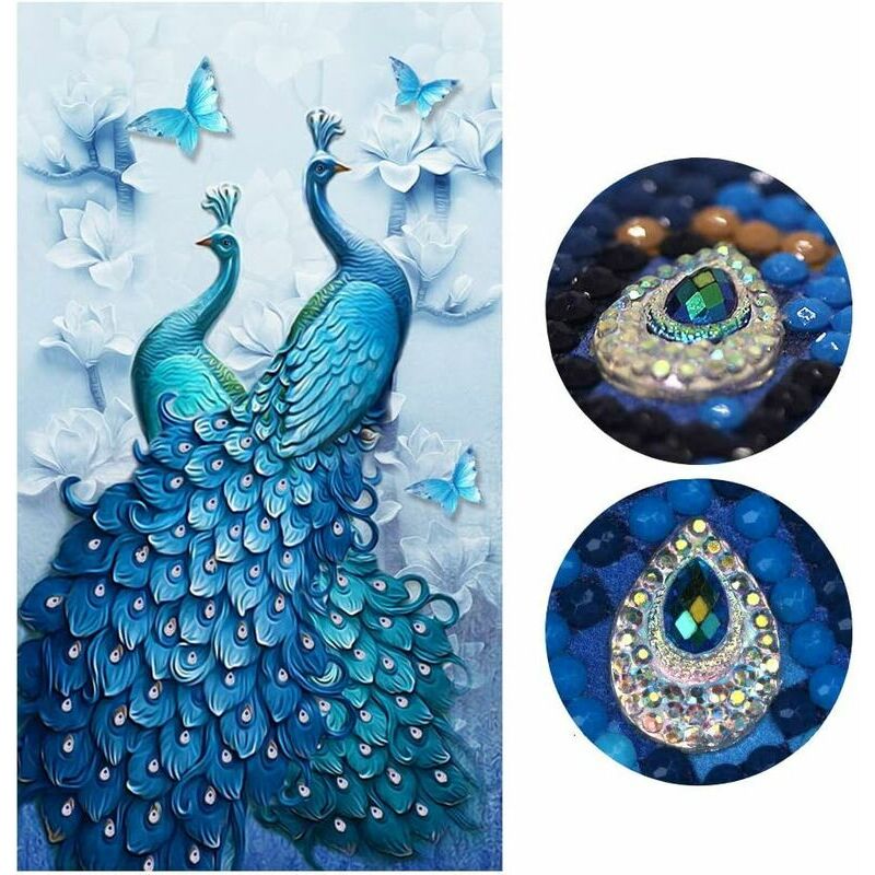 Diy 5d Diamond Painting Kit Peacock Pattern Hand Adhesive Picture with Digital Sets Cross Stitch Wall Decor (50x80cm)