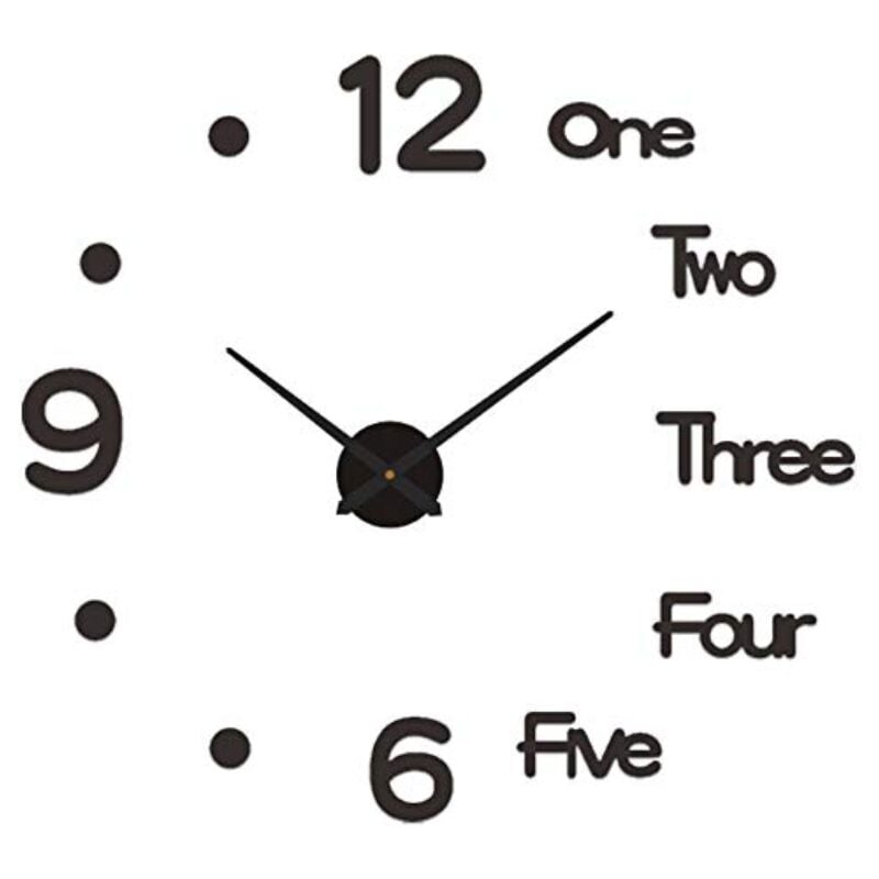Diy Wall Clocks,Size:30cm,Modern Fashion Wall Clock Frameless Wall Clock 3D Mirror Sticker Home Decoration Mute Wall Clock(Black)