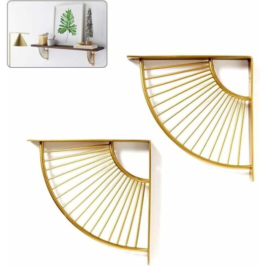 Gold Metal Floating Scalloped Tripod Brackets, Set of 2 Hanging Shelf Corner Brackets for Dining Room/Office/Home Decor (15cm)