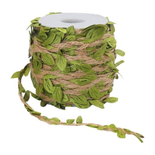 Linghhang - 10M Natural Rope (Green) Jute Hemp Hand Twine Burlap Leaves Leaf Trim Ribbon, Decorated with Vine for diy Crafts Party Wedding Decoration