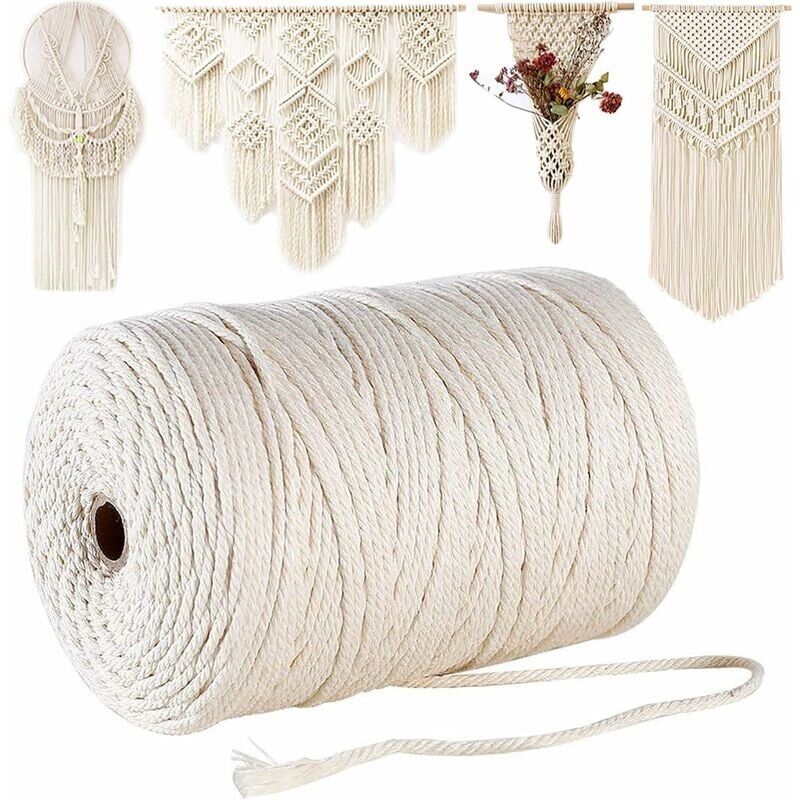 Litzee - Macramé rope 3mm, 200m Macrame thread Cotton macramé, 100% Natural Macramé thread, Twine Braided Macramé rope diy for Plant Tapestry