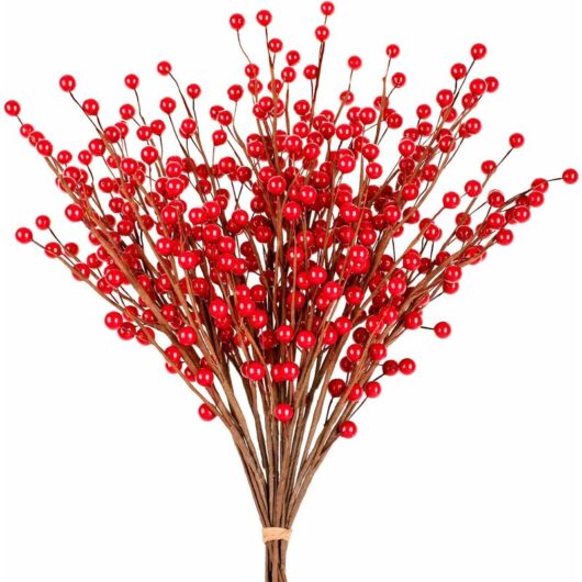 Mumu - Christmas Red Berry Branch Stems, 12 Pack Burgundy Fake Berry Picks for Christmas Tree Decor, Valentine's Day, Crafts, Weddings, Holiday Home