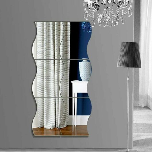 Mumu - Self Adhesive Wall Mirror, 6 Pcs Silver Mirror Wall Stickers, Ribbed Shape Plastic diy Wall Sticker Mirror for Home Office Surface Decoration