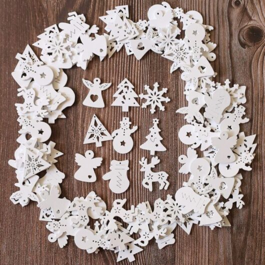 Readcly - Mini Wooden Christmas Ornament, Approx. 100 Pieces Christmas Ornament, Mini Snowflakes, Santa Claus, Wooden Discs, Scatter Decoration, diy