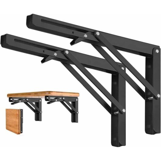 Set of 2 Shelf Brackets 400mm, Folding Console Support, Stainless Steel Wall Mounted Folding Bracket, 80KG/176lbs Load-bearing Black