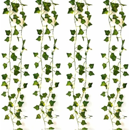String Lights led Artificial Plants Green Ivy Leaf Vine for Home Decor Wedding Lamp diy Hanging Garden Yard Lighting, 2M 20 LEDs (4 Pcs Maple Leaf)