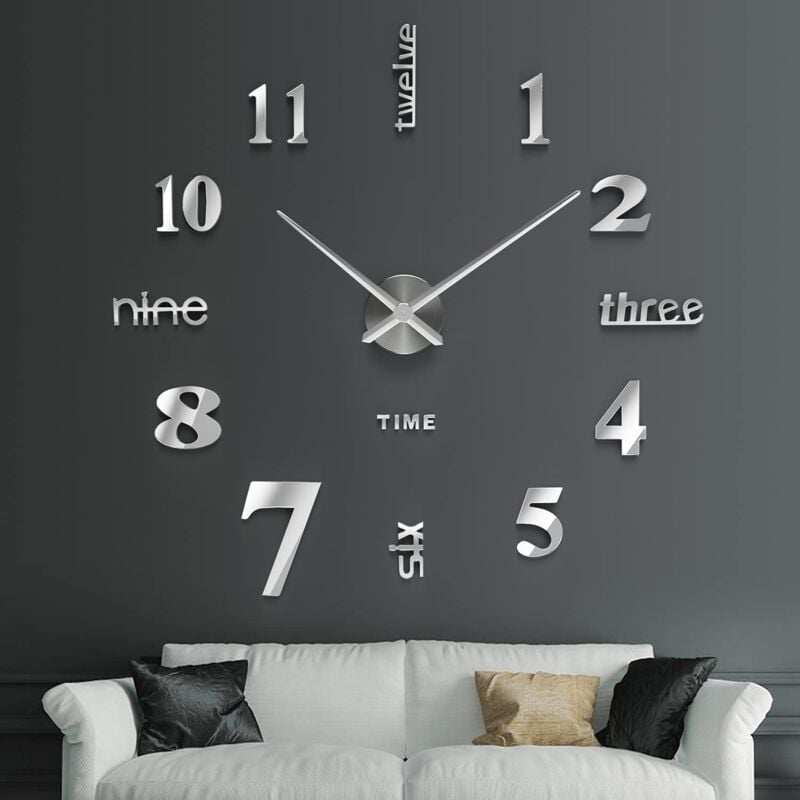 Tinor - 3D Wall Clock, diy Digital Wall Clock, Silent Movement, Modern Design Wall Clock, Giant Wall Clock for Bedroom Kitchen Living Room (60-120