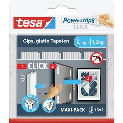 tesa Powerstrips CLICK Large 16x 2 pieces (L x W) 85 mm x 20 mm Content: 16 Pair