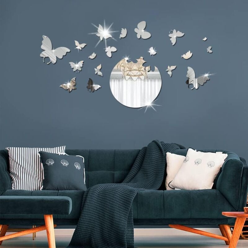 CCYKXA 18pcs 3D Mirror Wall Stickers Decorative Mirrors Acrylic Adhesive Removable Wall Sticker DIY Decoration for Home Bedroom Living Room Decor