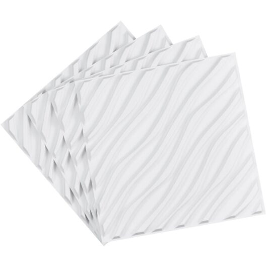 Mophorn - 3D Wall Panels, 12-Pack 19.7 x 19.7 in pvc Minimalist Wave Tiles, 32 Sq.Ft Coverage Accent Wall Panel, Interior Home Decor, Matte White