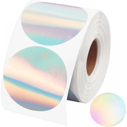 150Pcs Holographic Circular Thermal Sticker 5cm Self-Adhesive Round Direct Thermal Labels for Thermal Printer Thermal Labels for DIY Gift Decor