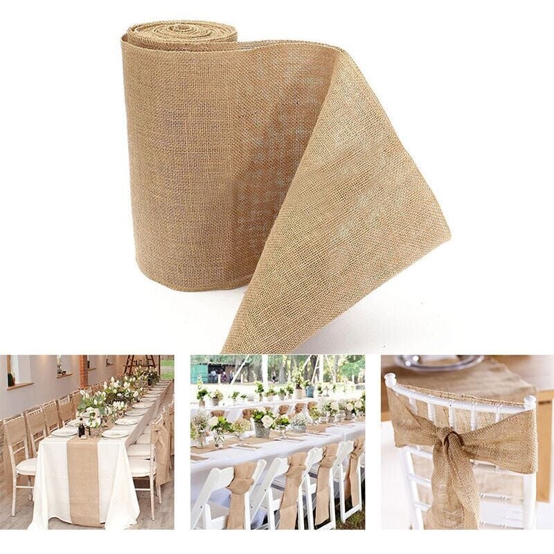 30CM x 10M Jute Tablecloth Ribbon Retro Decoration Burlap Stripe for Table Flag YMYNY