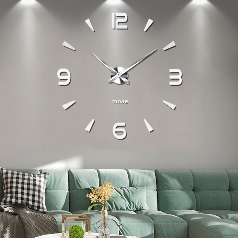 DIY 3D Frameless XXL Wall Clock Mute Mirror Stickers Home Office School Decoration (2 Year Warranty) (Silver-73)