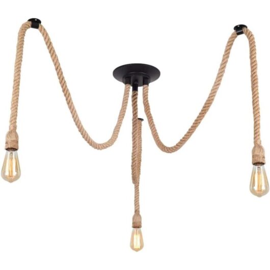 DIY Hemp Rope Retro Industrial Chandelier Living Room Restaurant Pendant Lights/Light Fixture Bulb Not Included (3 Heads)