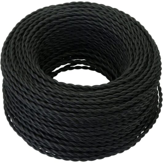 Ikodm - 10M Textile Electrical Cable, Retro Twisted Braided Hemp Rope Cable 2x0.75mm², 2 Stranded Twisted Wires, for diy Pendant Lamp/Black