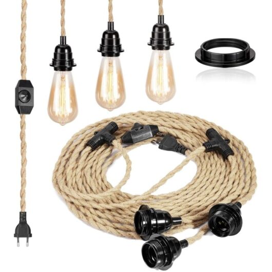 Tinor - 6.8M 2 Core Linen Electrical Cable, with E27 Socket and Switch, for diy Lamp(without bulb)