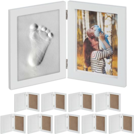 10x Baby Picture Frame, with Plaster Cast, Set for Hand- or Footprint, DIY Framed Keepsake, Gift Idea, White