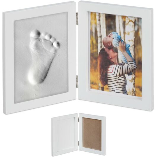 2x Baby Picture Frame, with Plaster Cast, Set for Hand- or Footprint, DIY Framed Keepsake, Gift Idea, White