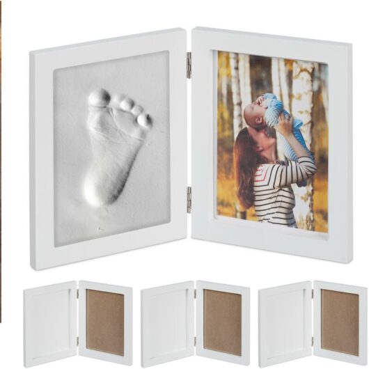 4x Baby Picture Frame, with Plaster Cast, Set for Hand- or Footprint, DIY Framed Keepsake, Gift Idea, White