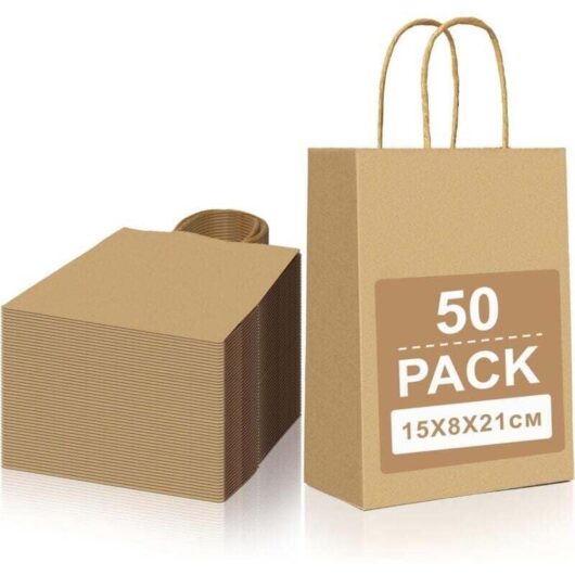 50 pieces small kraft paper bags with handle, brown gift bag 15x8x21cm, paper bag gift bags, kraft bag for party Christmas wedding birthday MUMU