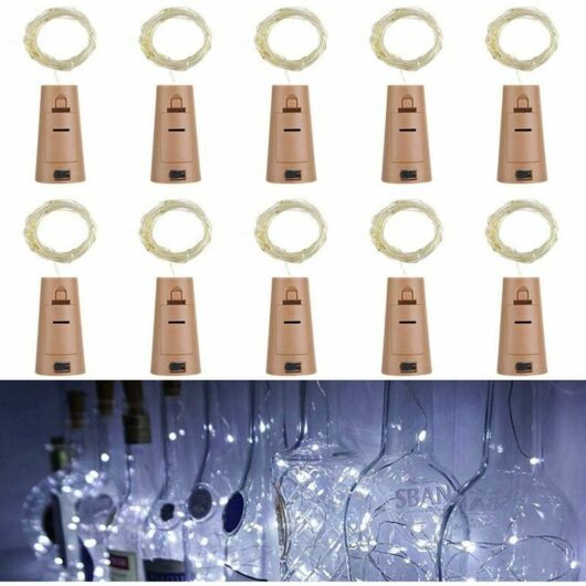 Aiducho - Lot de 10 led Bouteille Guirlande Liège Lampes, 2M 20 led Lampes de Bouteille,Argenté Fil Guirlandes Lumineuses pour diy Décorer Fête,