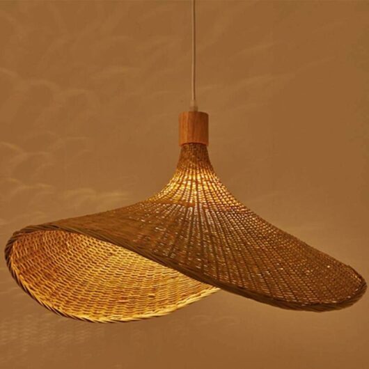 French Country Straw Hat DIY Hand-woven Natural Bamboo Living Room Chandelier Ceiling Pendant Lampshade E27 Screw Pendant Lamp For Dining Room