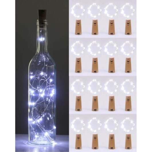 LED Bottle Lights, 2m, 20 LEDs, Waterproof, Suitable for Christmas, Party, Wedding, Garden [16pcs White Light]