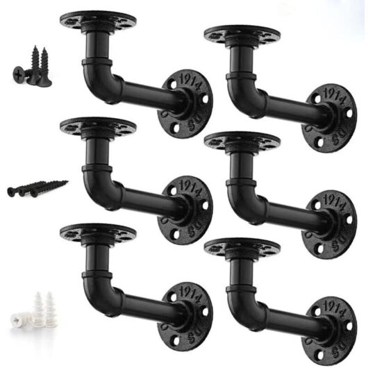 Tinor - Industrial Pipe Shelf Bracket, 4PCS Vintage Industrial Shelf Brackets with Flanges 17 12 8.5cm for Bookcase diy Furniture Hanging Floating
