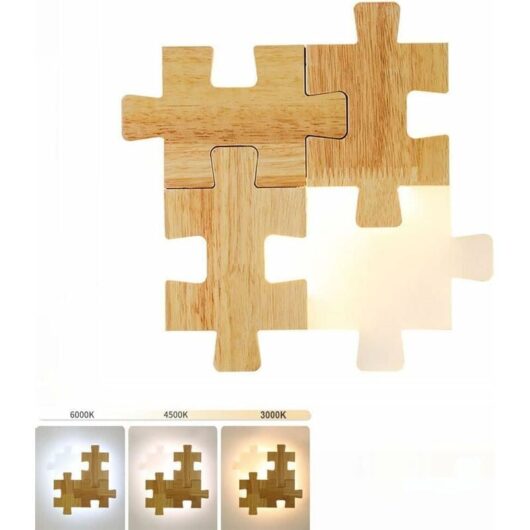 Ymyny - 12W led Wall Light Children's Room diy Puzzle Decoration Wooden Wall Sconce 3 Colors Dimmable Bedside Lamp Wood Wall Lamp Night Light