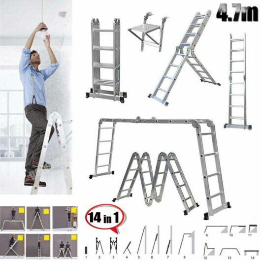14-In-1 4.7M 15.4FT Aluminium Multi Purpose Folding Extension Ladder 4x4 Steps