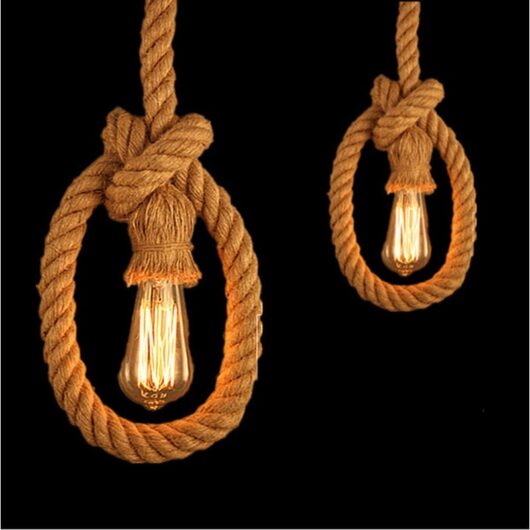 2-pack Vintage Chandelier Industrial Ceiling Pendant Light Hemp Rope Hanging Lamp 100cm Height Adjustable